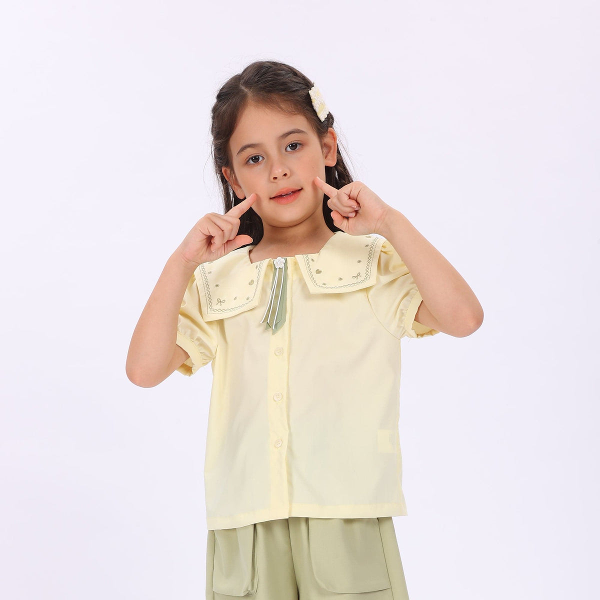 Light Yellow Embroidery Shirt for Girls Image