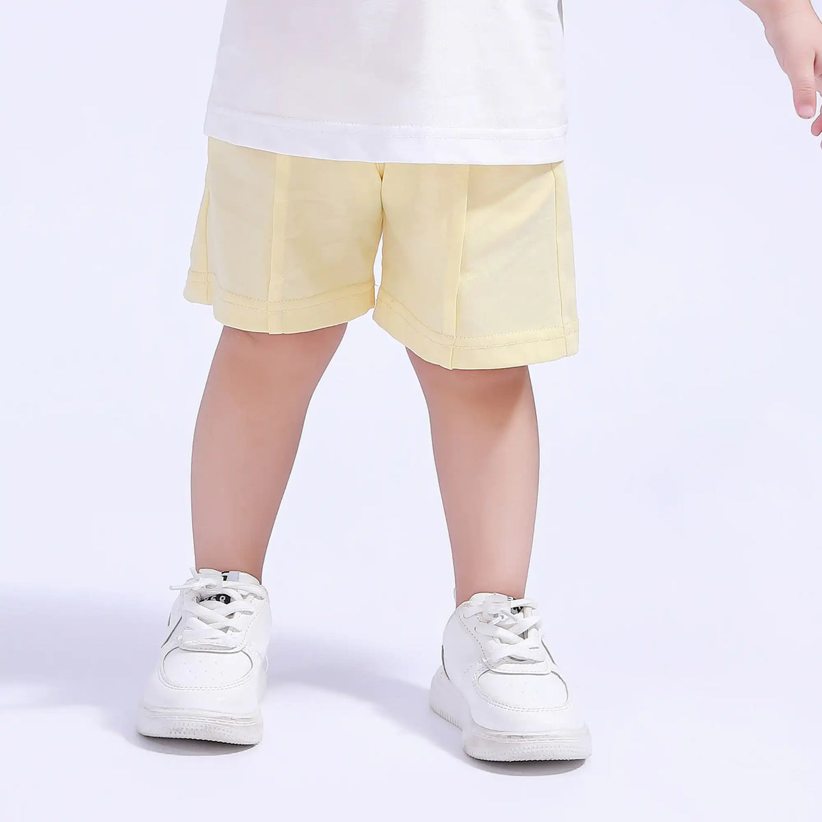 Light Yellow Baggy Sport Basic Shorts For Baby Girl Image
