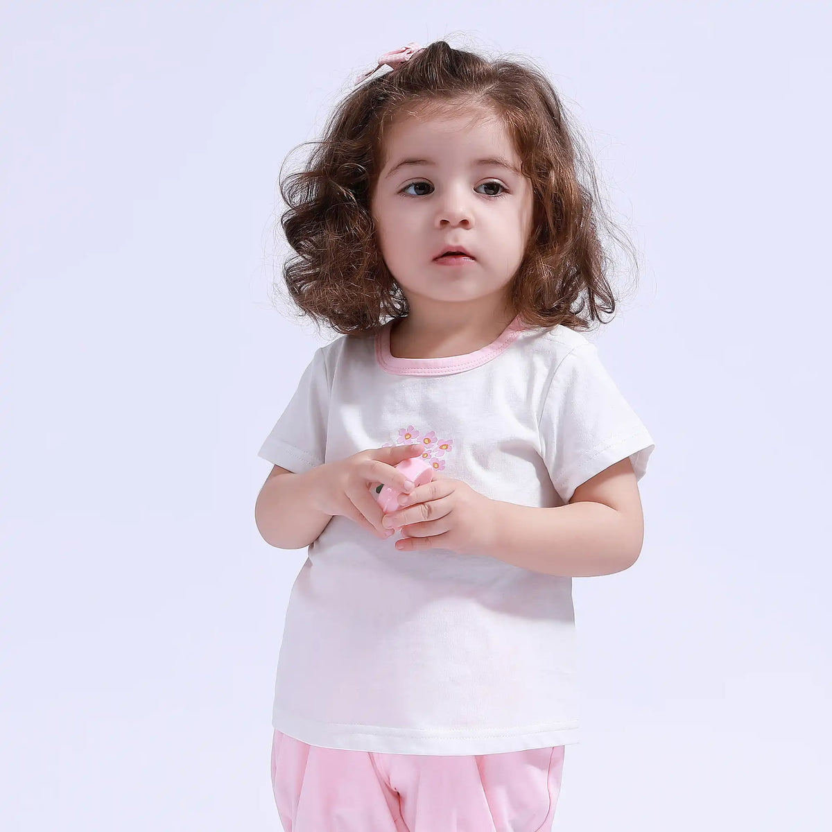 Off White Floral Sport Basic T.Shirt For Baby Girl Image