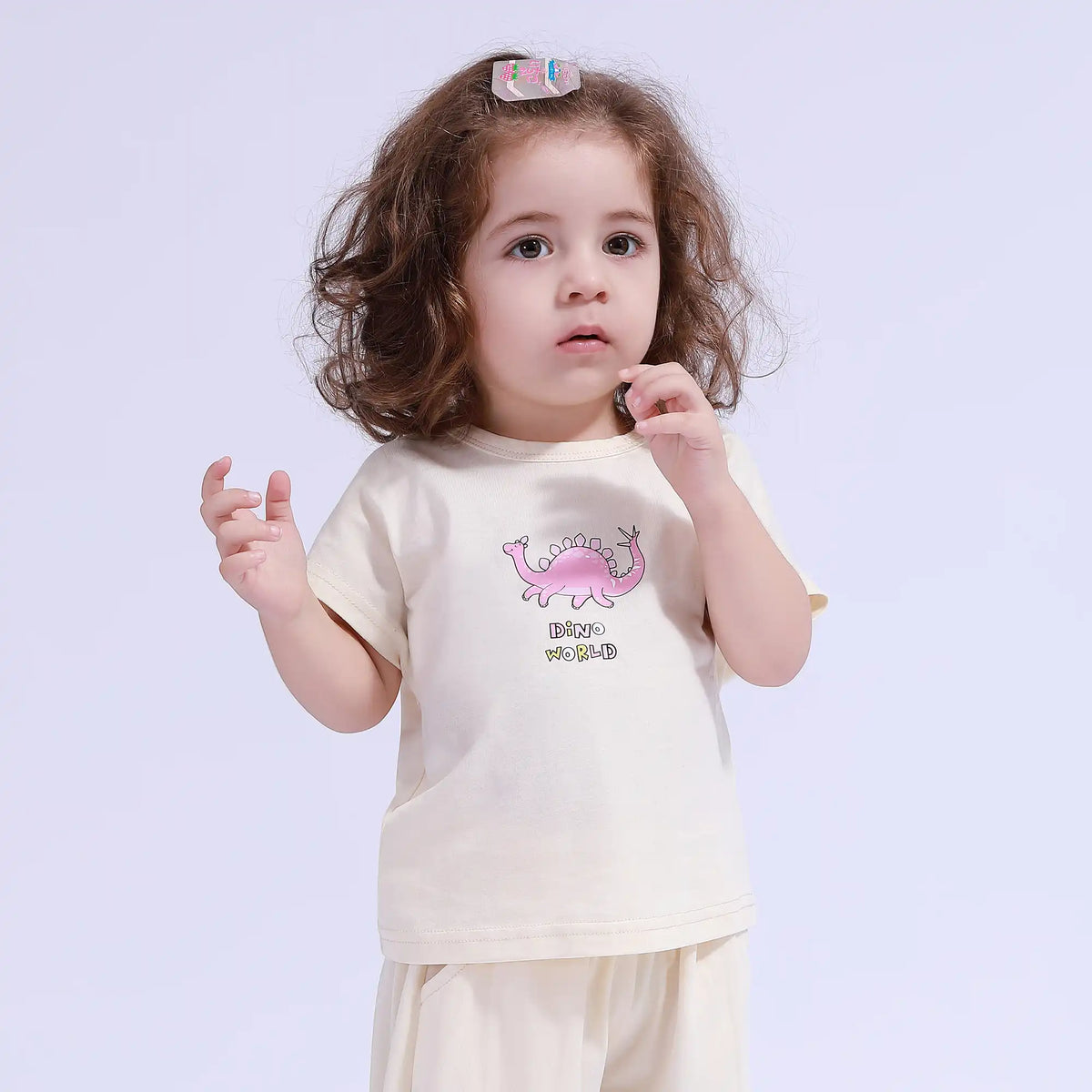 Beige Printed Sport Basic T.Shirt For Baby Girl Image