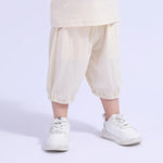 Beige Ankle-Tied Sport Basic Pants For Baby Girl Image