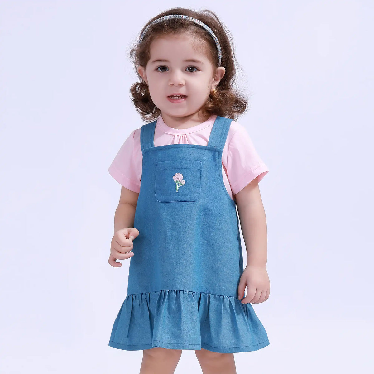 Blue Floral Basic Dress For Baby Girl Image