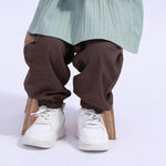Coffee Ankle-Tied Basic Pants For Baby Girl Image
