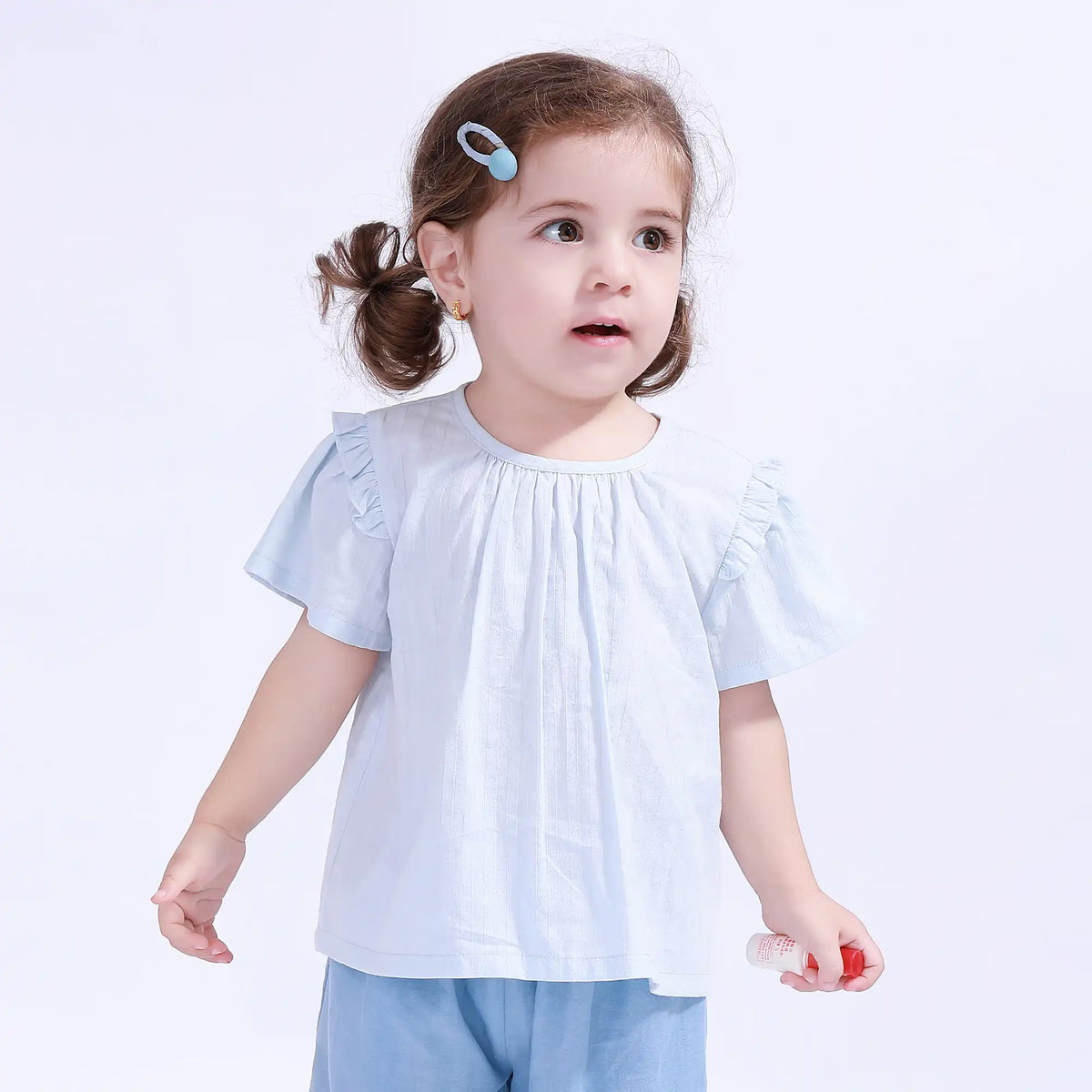 66 | 6-9M Light Blue 66 | 6-9M,33,55,10,- Plain Basic Blouse For Baby Girl Image
