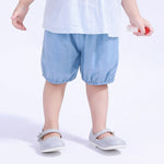 Light Blue Ankle-Tied Basic Shorts For Baby Girl Image