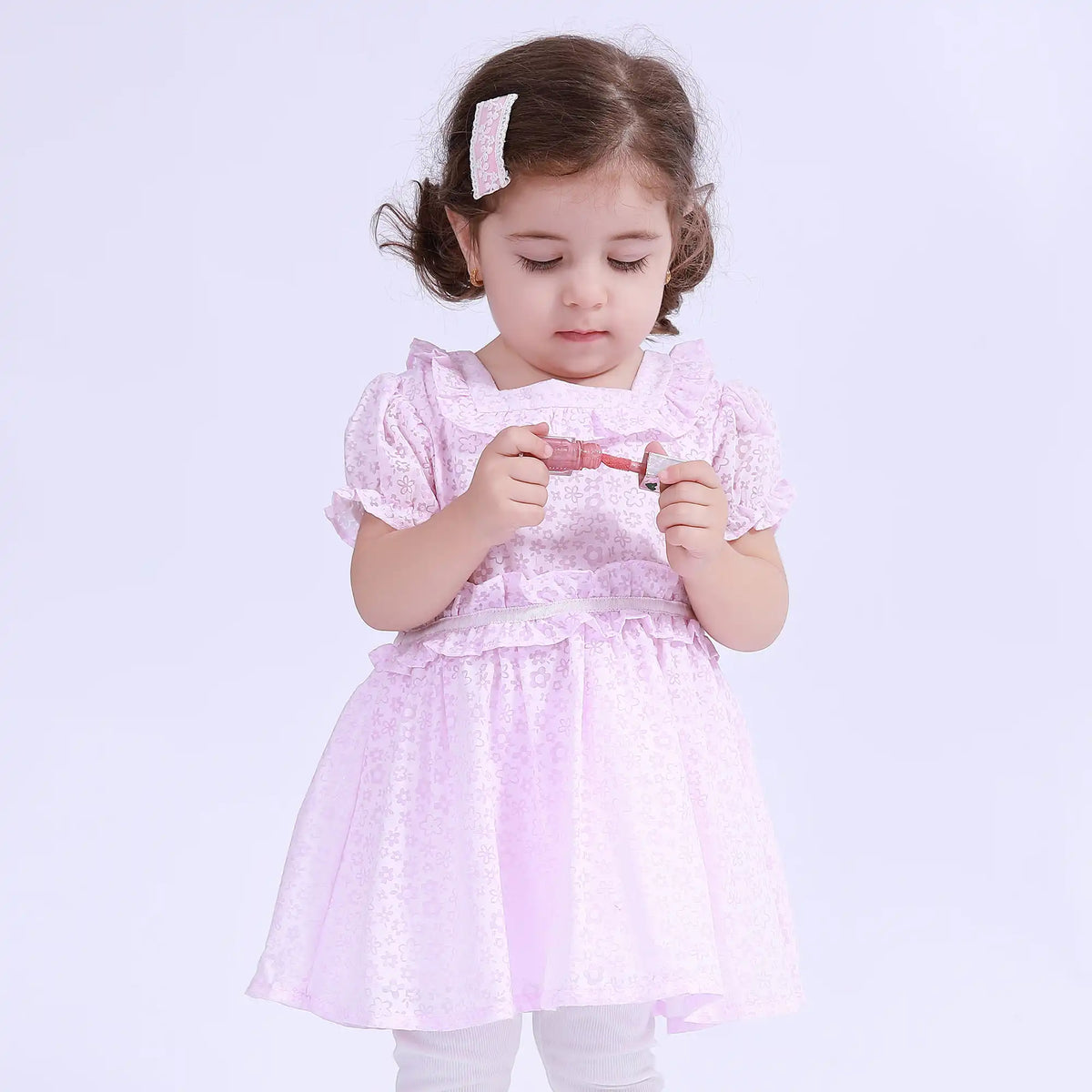 Pink Purple Flower Floral Basic Dress For Baby Girl Image