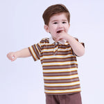 Brown Stripes Striped Sport Basic Polo Shirt For Baby Boy Image