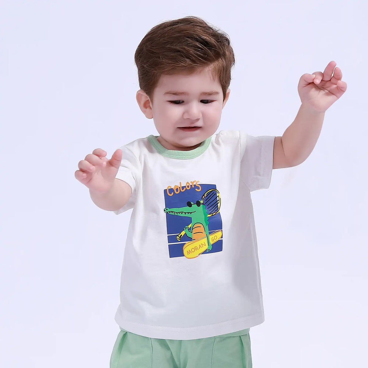 Off White Printed Sport Basic T.Shirt For Baby Boy Image