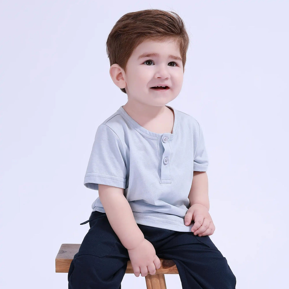 Gray Blue Plain Basic T.Shirt For Baby Boy Image