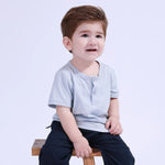 Gray Blue Plain Basic T.Shirt For Baby Boy Image