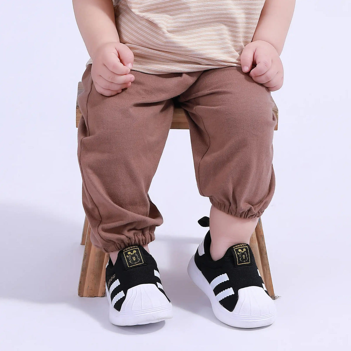 Brown Ankle-Tied Basic Pants For Baby Boy Image