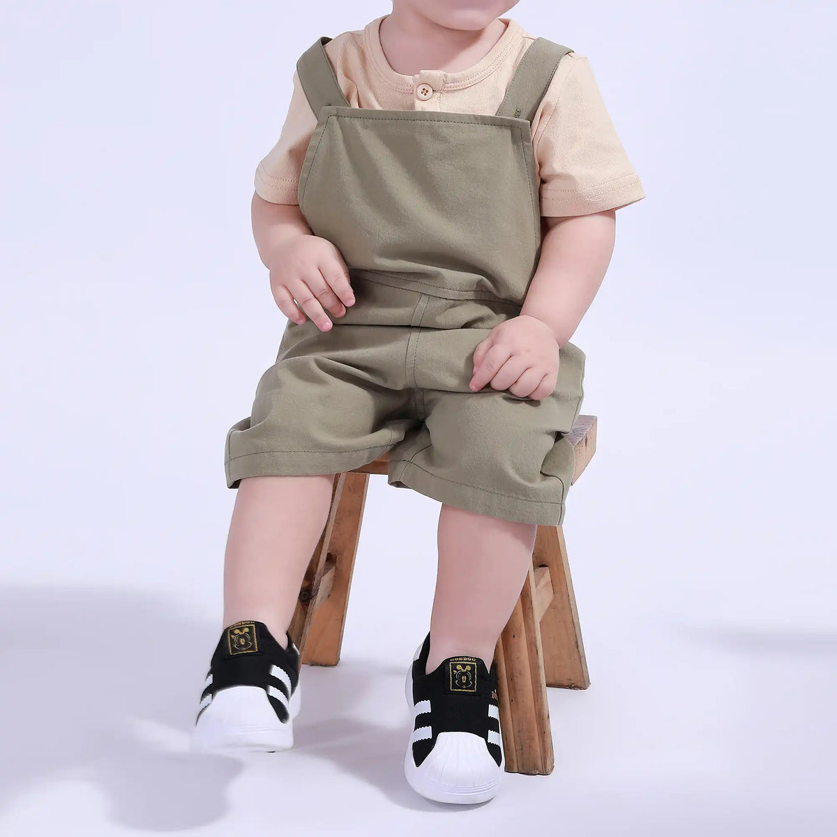 Army Green Plain Basic Overalls For Baby Boy Image