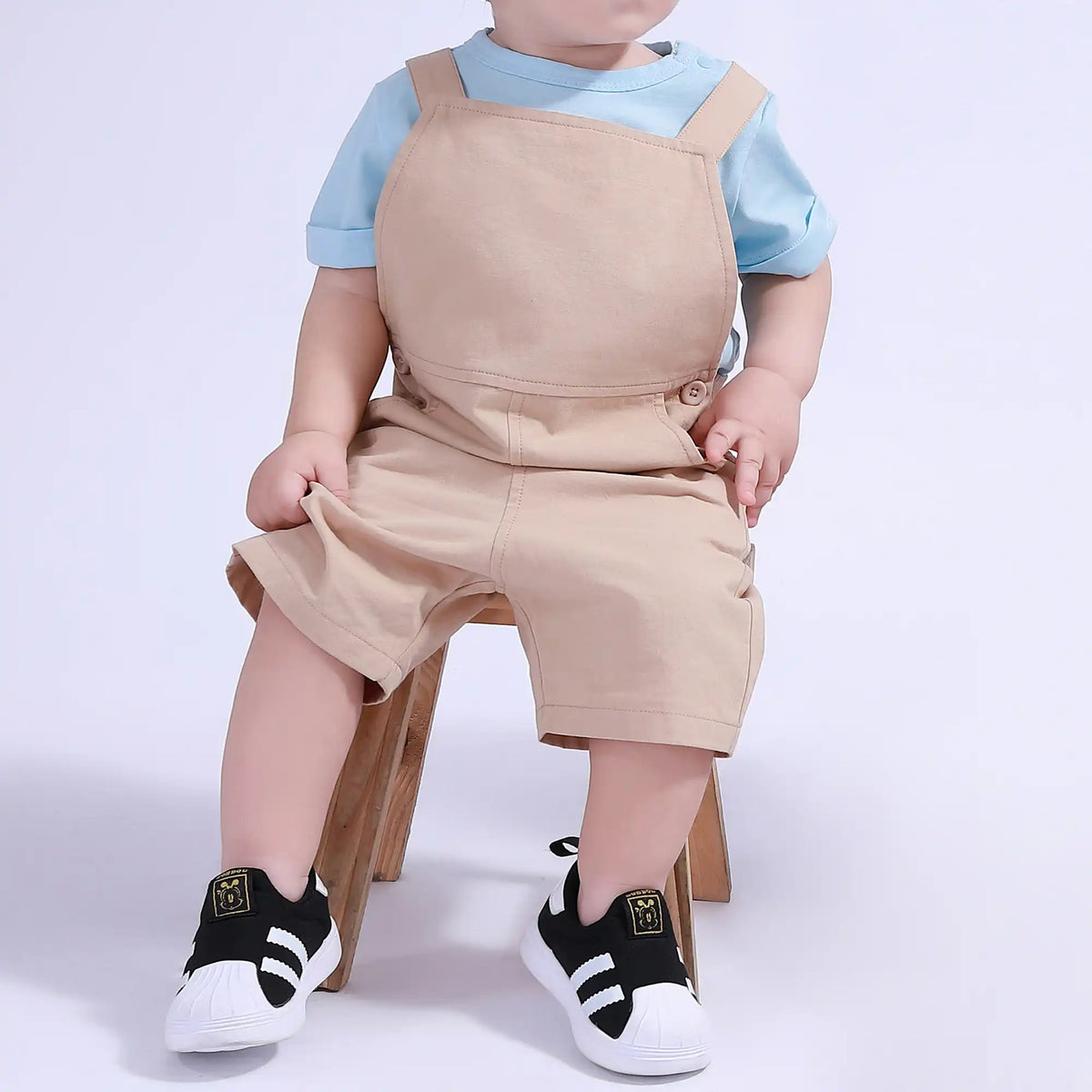 Khaki Plain Basic Overalls For Baby Boy Image