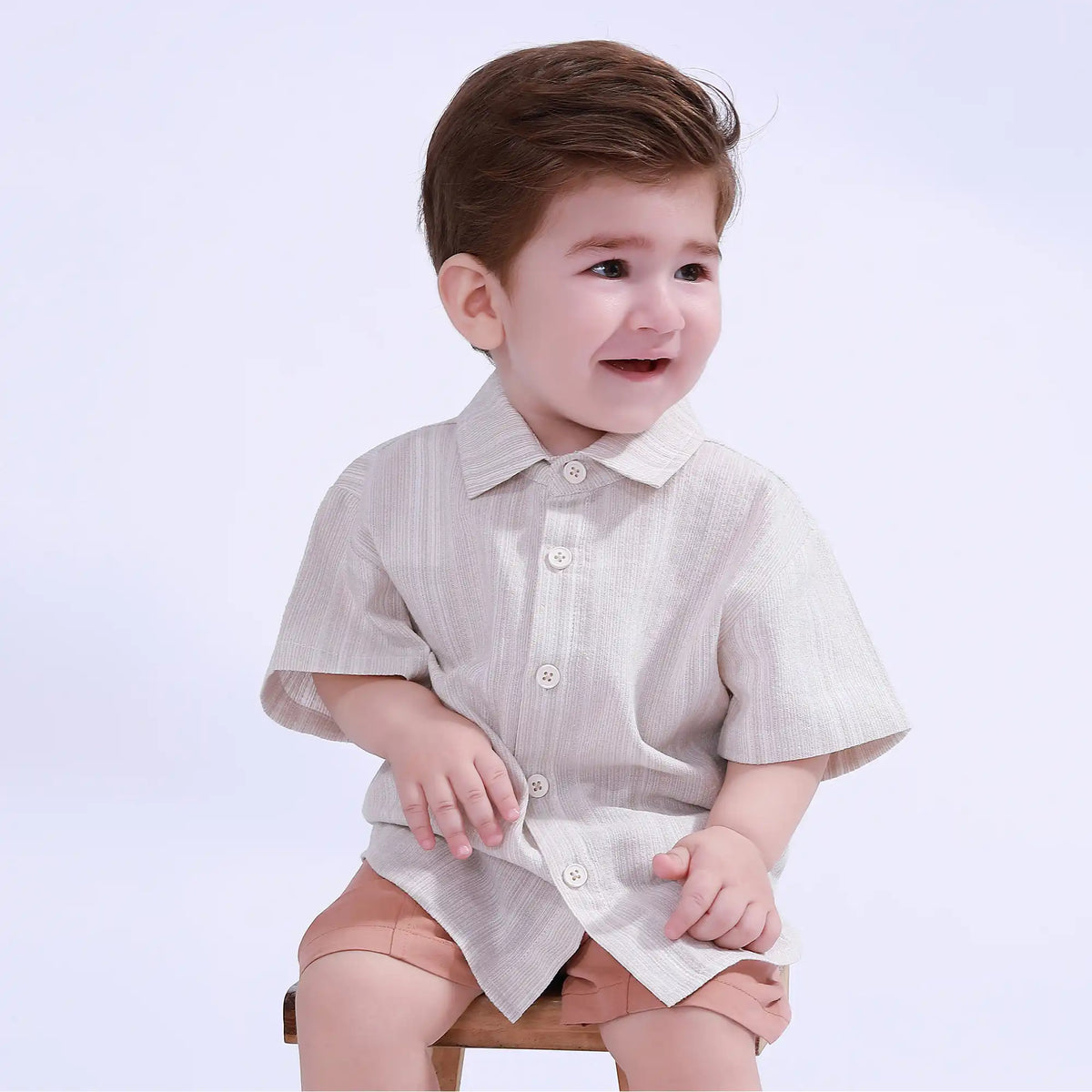 Khaki Stripes Striped Basic Shirt For Baby Boy Image