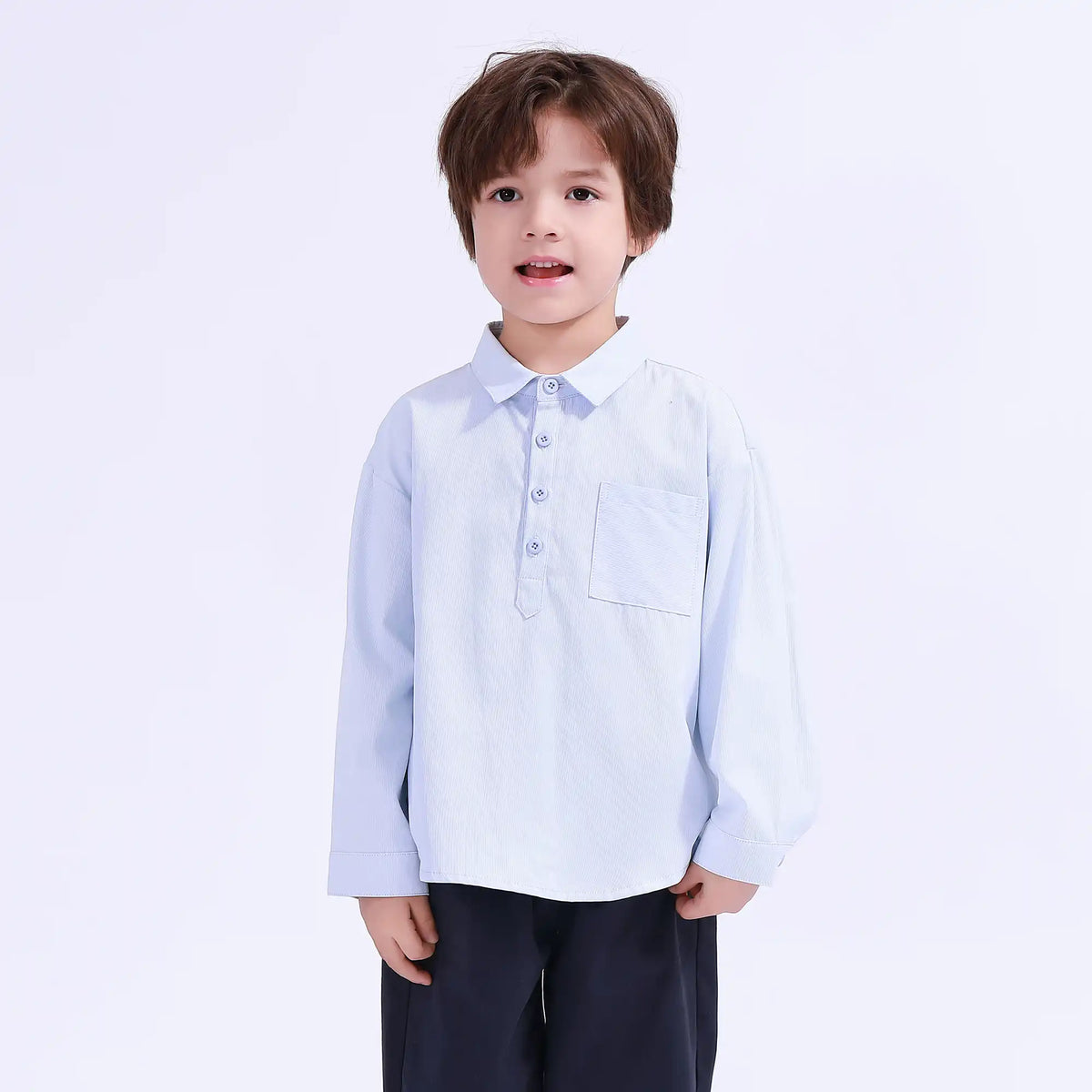 Sky Blue Plain Basic Shirt For Boys Image
