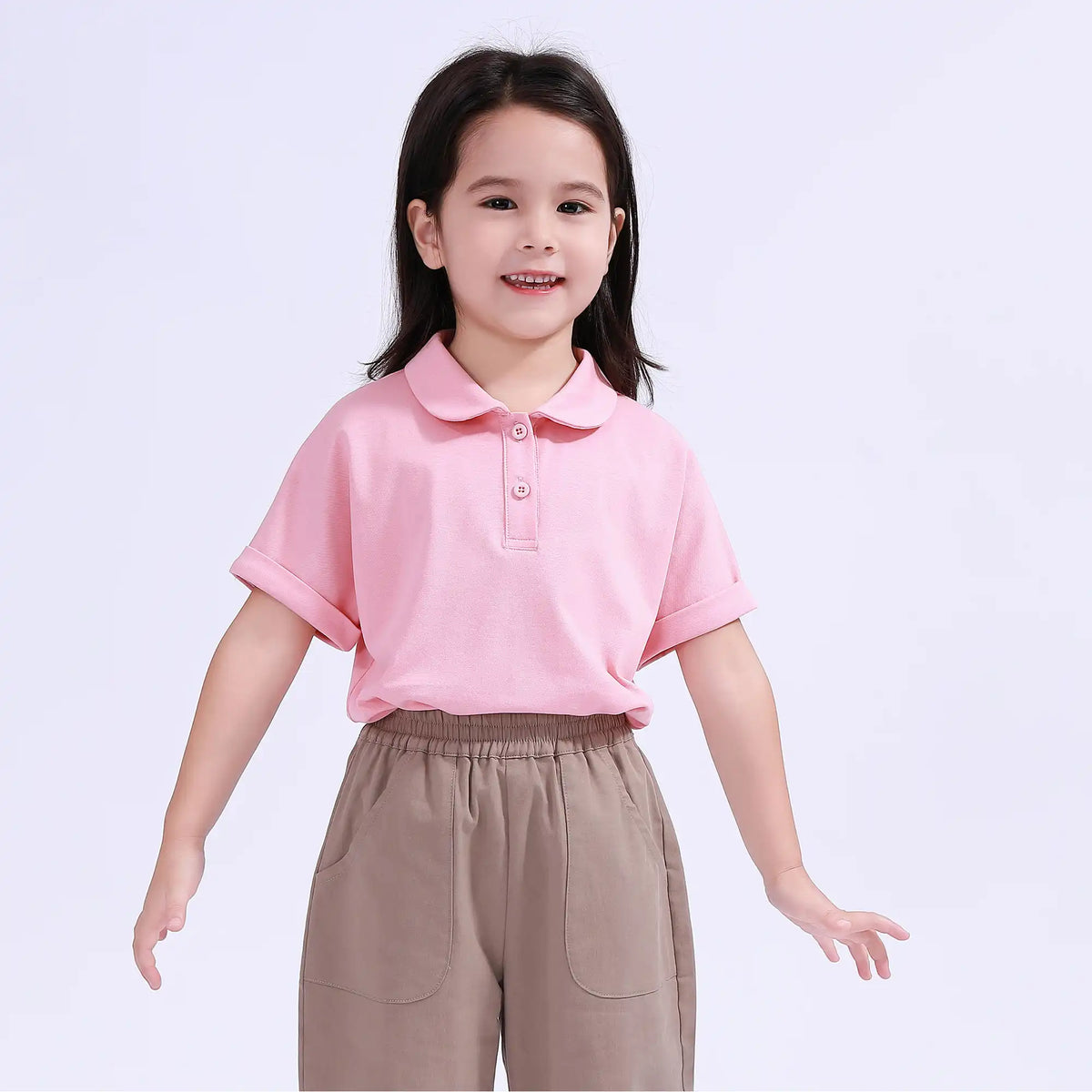 Pink Plain Basic Polo Shirt For Girls Image