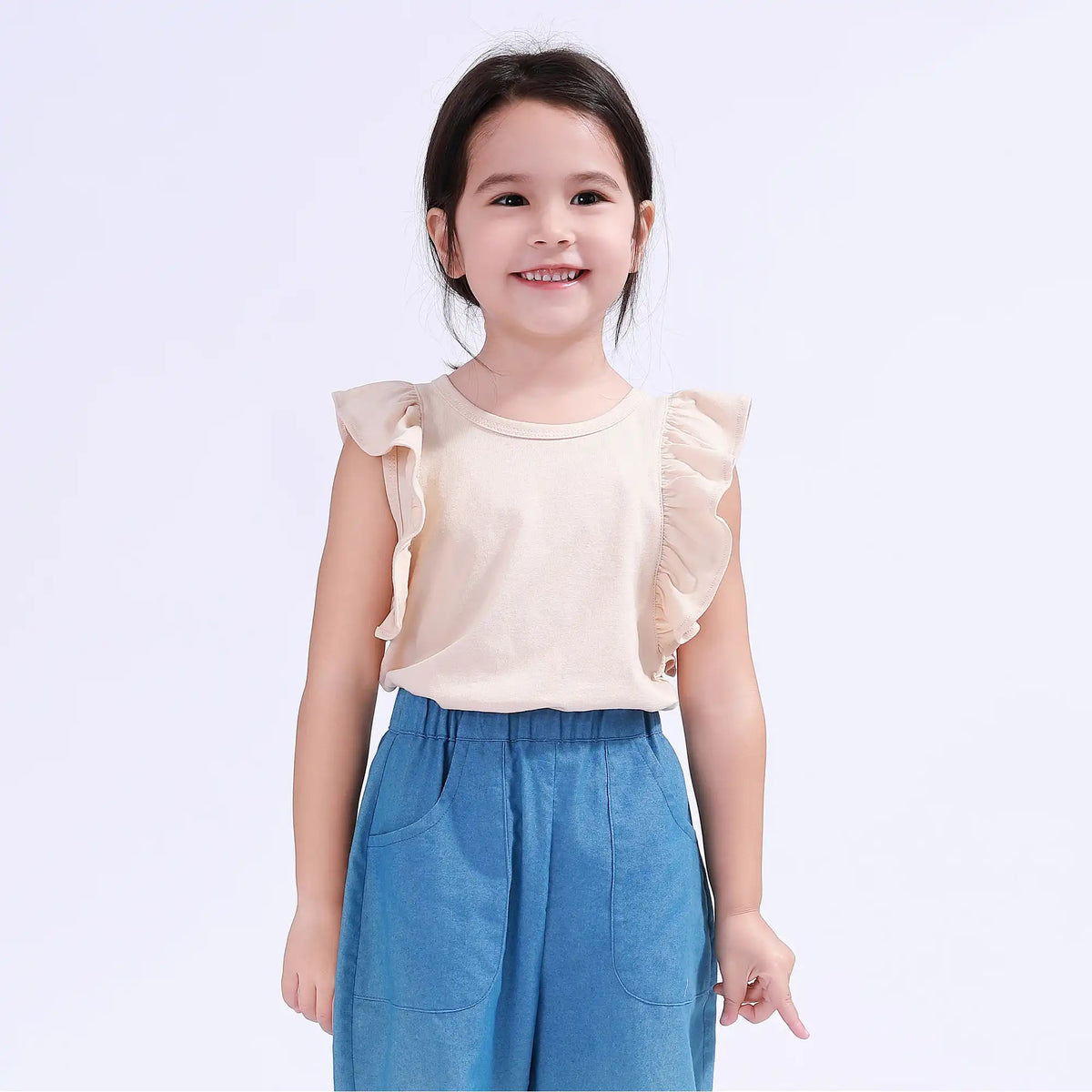 Beige Yellow Plain Basic Vest For Girls Image