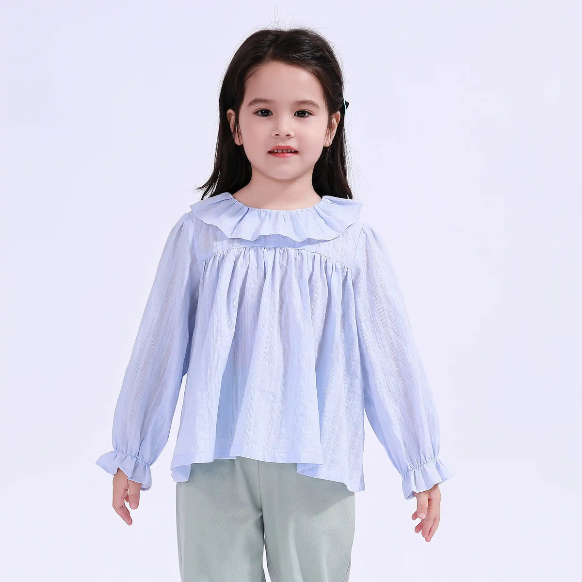 Sky Blue Plain Basic Blouse For Girls Image