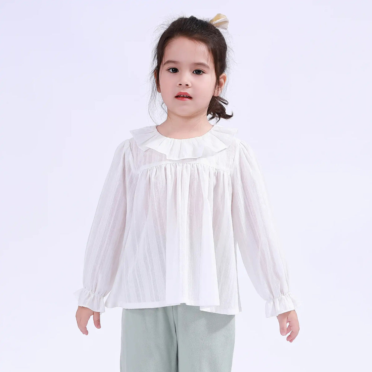 White Plain Basic Blouse For Girls Image