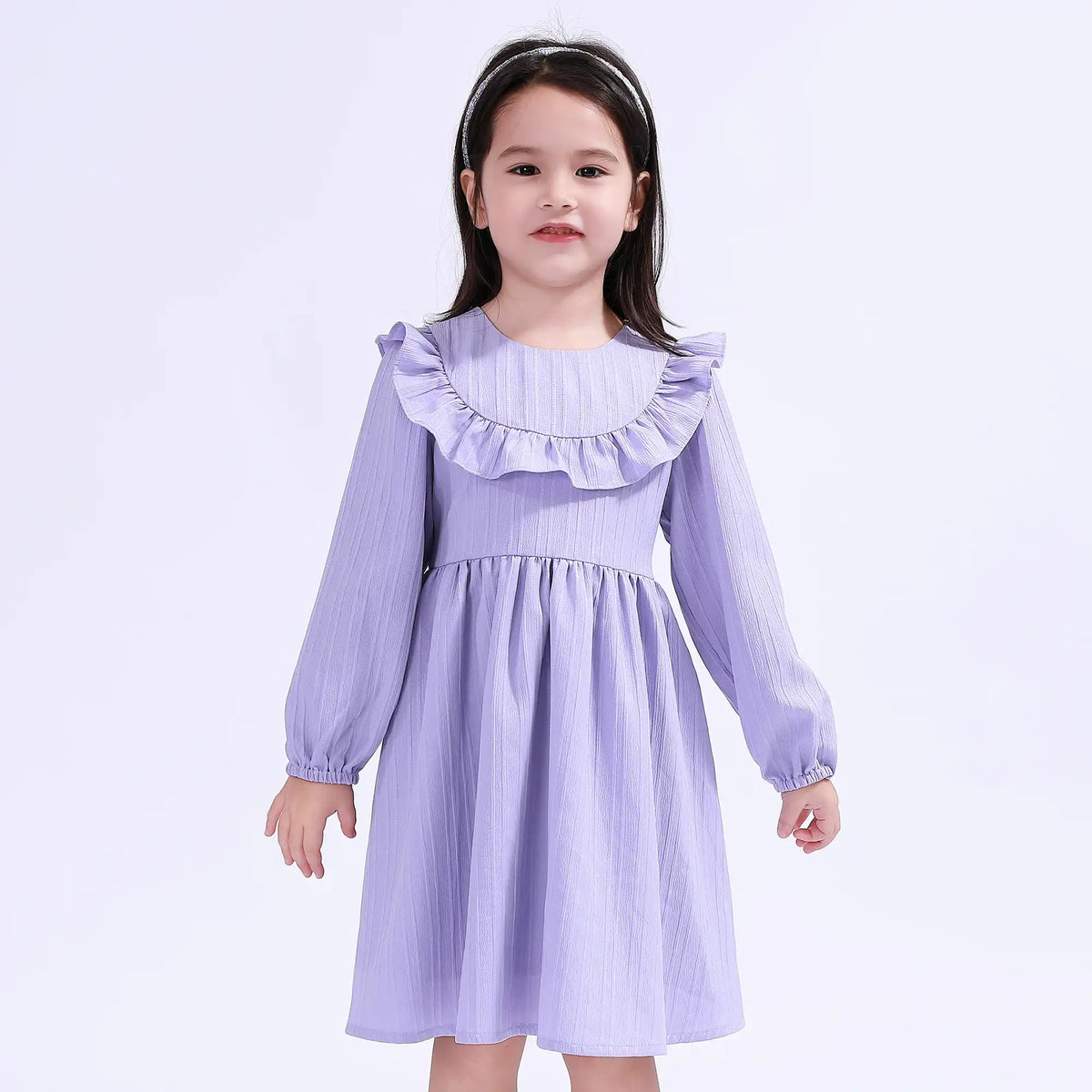 Purple Striped Basic Dress For Girls Image
