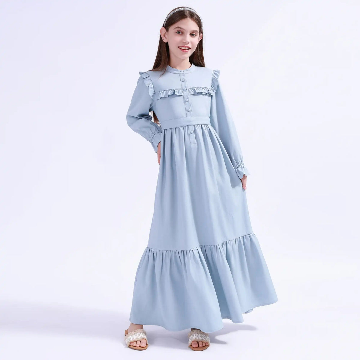 Light Blue Plain Galabia For Girls Image