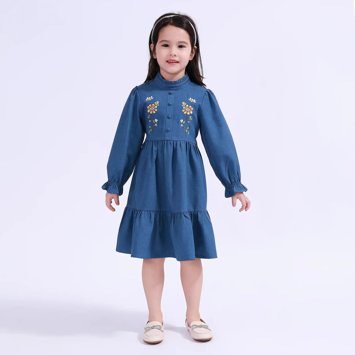 Navy Floral Galabia For Girls Image