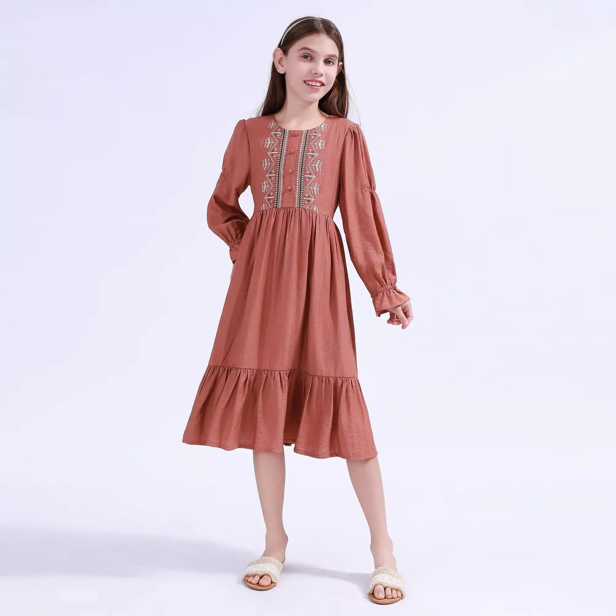 Brown Embroidery Galabia For Girls Image