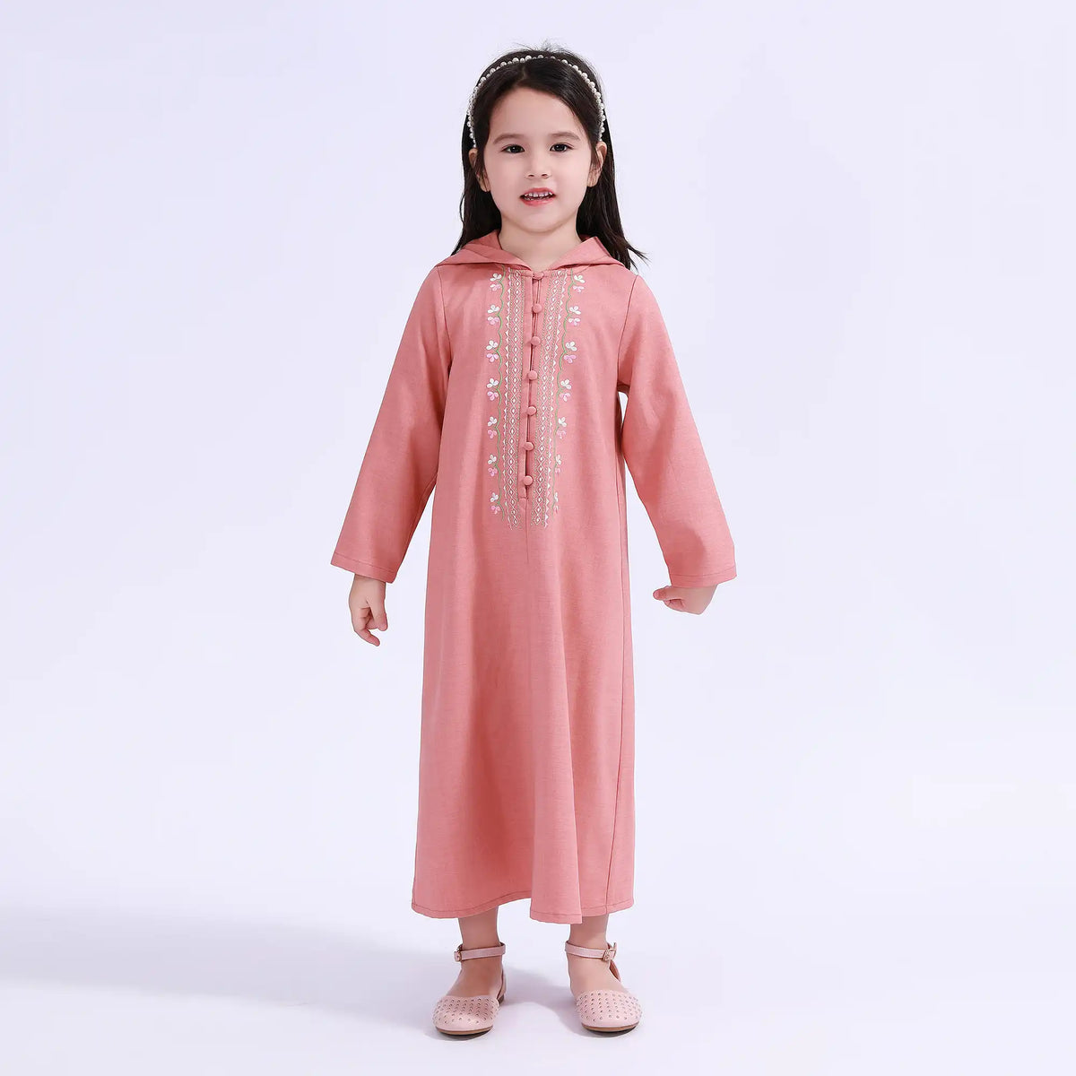 Brown Floral Galabia For Girls Image