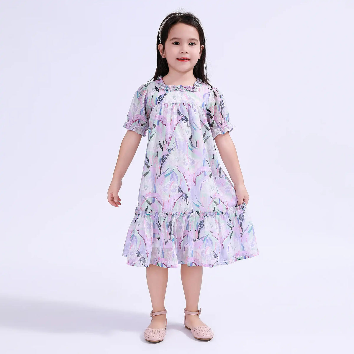 Purple Printed Galabia For Girls Image