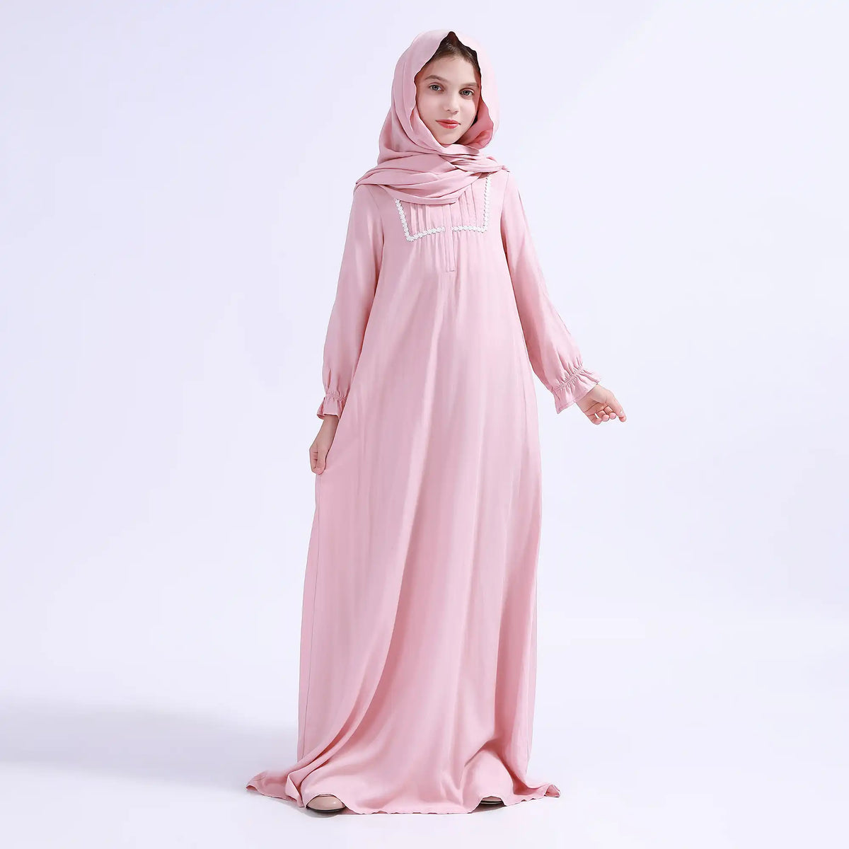 Pink Plain Prayer Robe For Girls Image