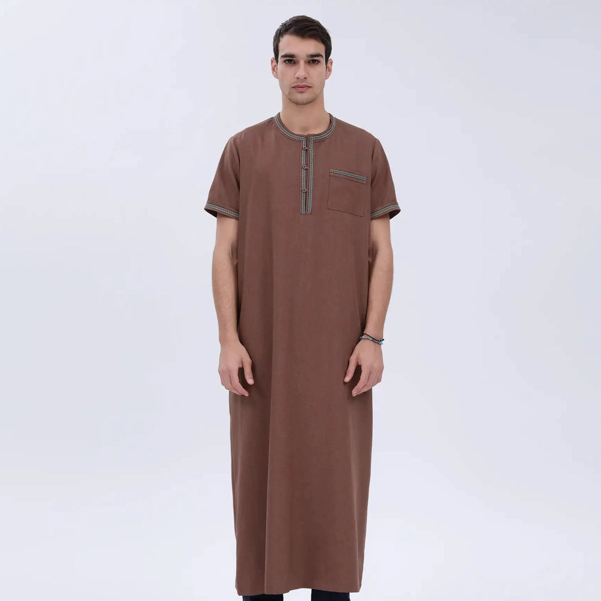 Light Coffee Embroidery Home Thoub For Men Image
