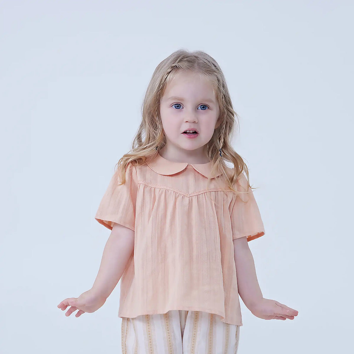 62 | 3-6M Light Orange 62 | 3-6M,28,53,10.5,- Jacquard Linen Blouse For Baby Girl Image