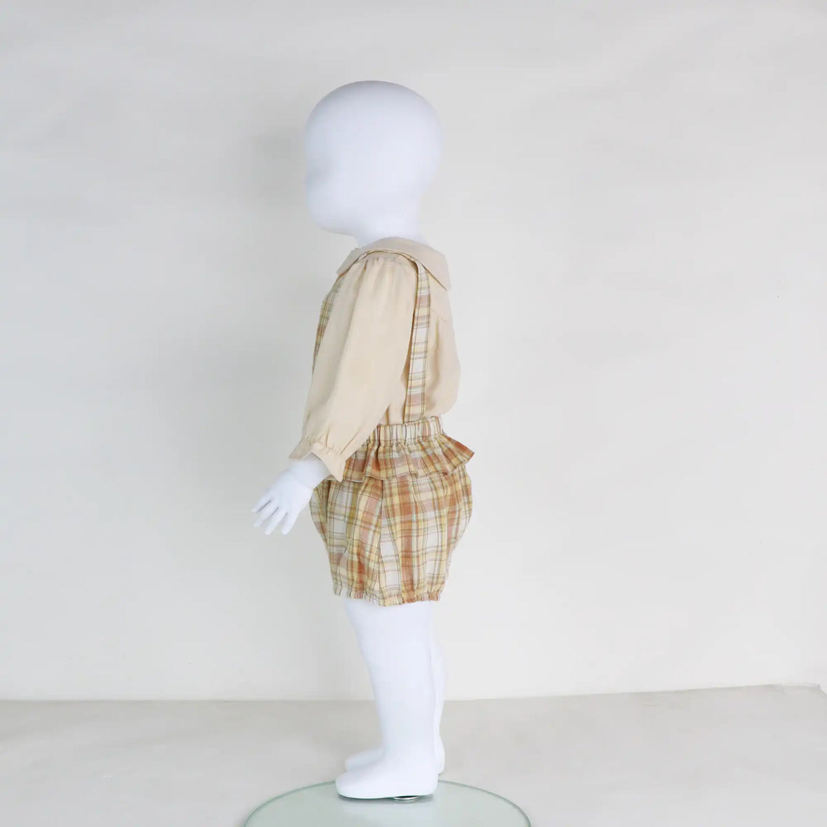 Checked Linen Overalls For Baby Girl Image