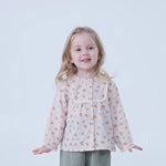 Beige Floral Linen Shirt For Baby Girl Image