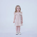 Beige Floral Linen Dress For Baby Girl Image