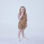 Dark Beige Plain Linen Overalls For Baby Girl Image