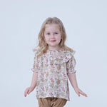 Beige Floral Linen Blouse For Baby Girl Image