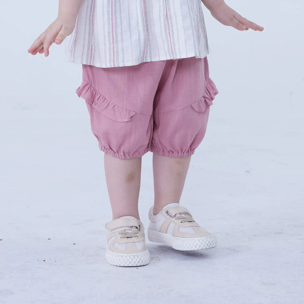 Dark Pink Ankle-Tied Linen Shorts For Baby Girl Image