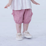 Dark Pink Ankle-Tied Linen Shorts For Baby Girl Image