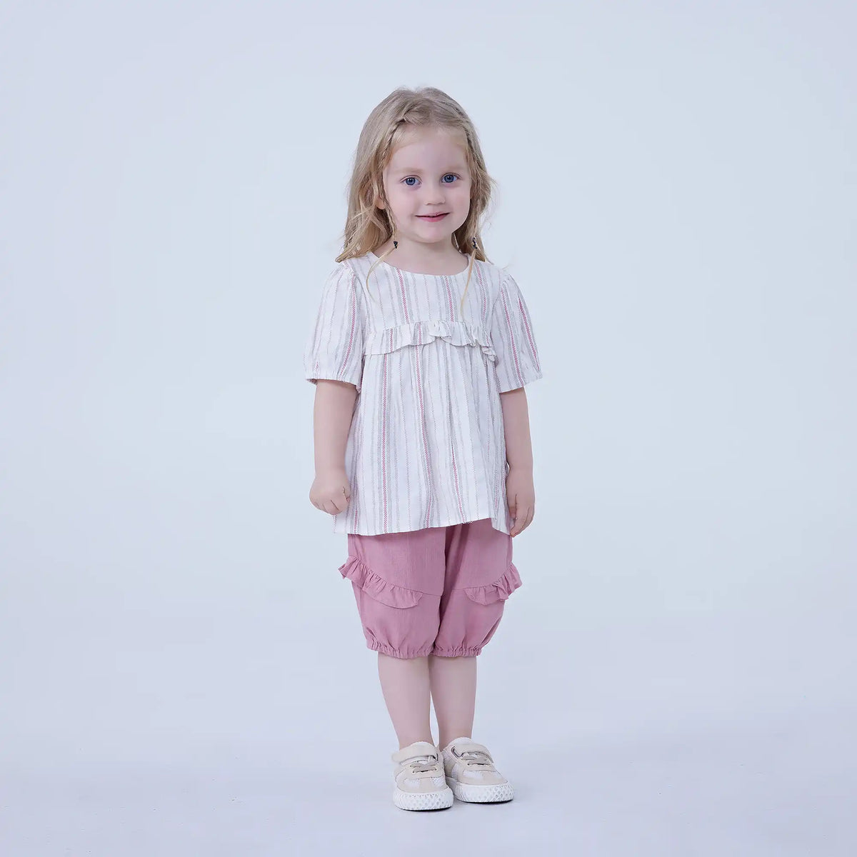 Ankle-Tied Linen Shorts For Baby Girl Image