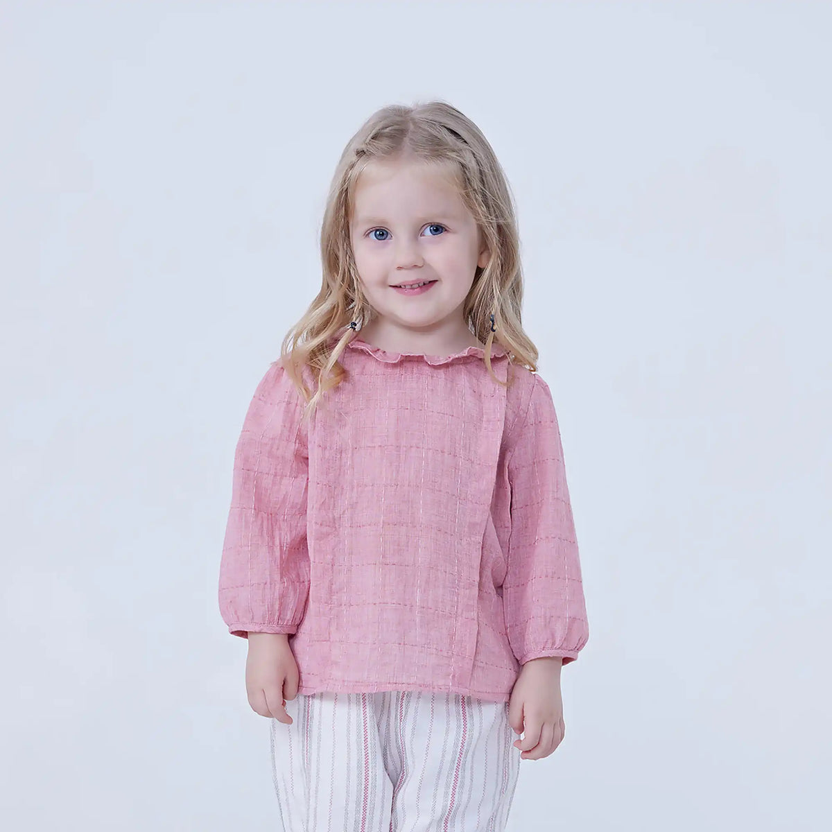 Dark Pink Plain Linen Blouse For Baby Girl Image
