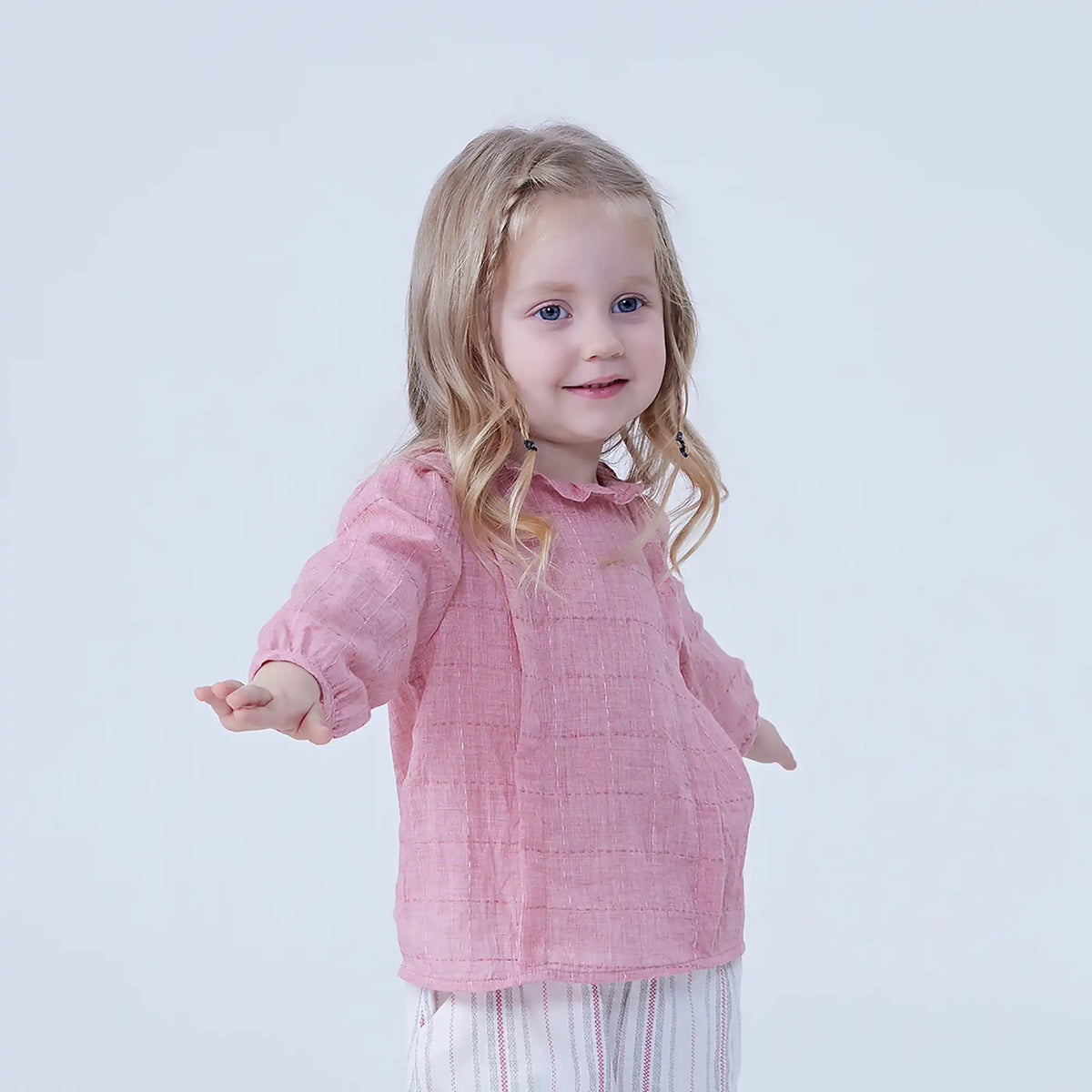 Plain Linen Blouse For Baby Girl Image