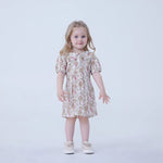 Beige Floral Linen Dress For Baby Girl Image