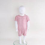 Checked Linen Romper For Baby Girl Image