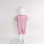 Checked Linen Romper For Baby Girl Image