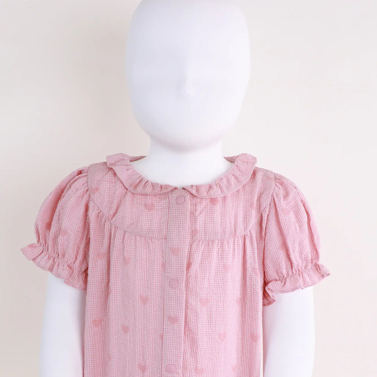 Checked Linen Romper For Baby Girl Image