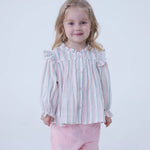 Pink Striped Linen Shirt For Baby Girl Image