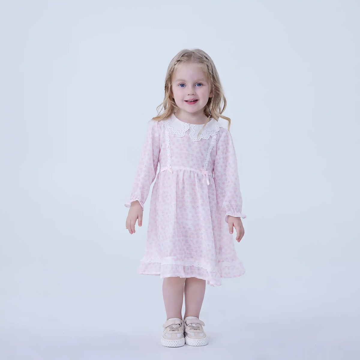 Pink Floral Linen Dress For Baby Girl Image