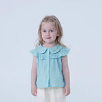 Green Plain Linen Shirt For Baby Girl Image