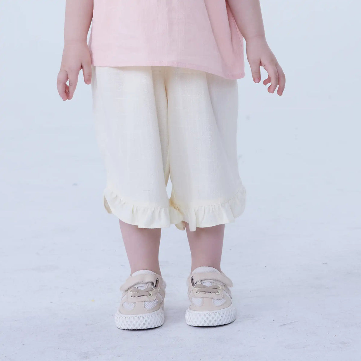 Light Beige Wide-Leg Linen Pants For Baby Girl Image